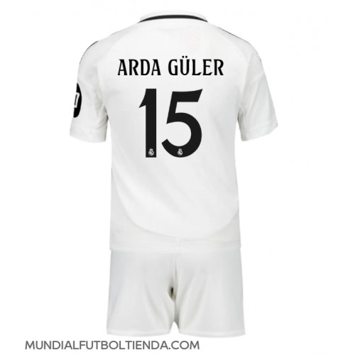 Camiseta Real Madrid Arda Guler #15 Primera Equipación Replica 2024-25 para niños mangas cortas (+ Pantalones cortos)